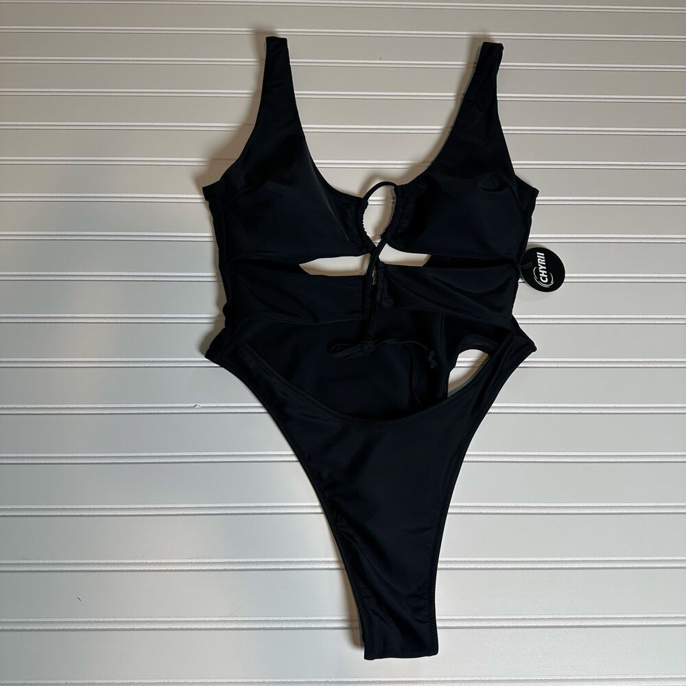 CHYRII Black Cutout Monokini One Piece Swimsuit XL High Cut Backless - Picture 3 of 8